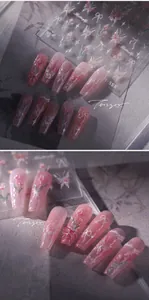 Detail of pink tulip and butterfly embossed 3D nail art stickers model M-558