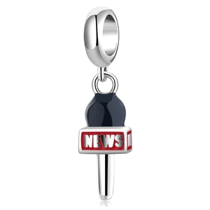 News Microphone Charm 925 Sterling Silver Enamel DIY Jewelry Accessory For Bracelet Necklace NEWS Logo Handcrafted