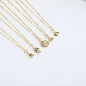 Golden Tree of Life and Evil Eye pendant necklaces with colorful zircon stones