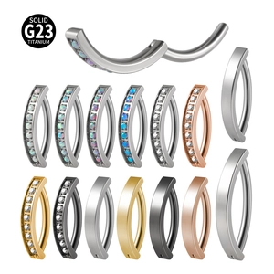 G23 Titanium Navel Rings Curved Barbell Body Piercing Jewelry With Opal Cubic Zirconia Stones Polished Fashion For Women