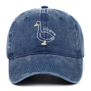 Silly Goose Embroidery Baseball Cap Washed Cotton Distressed Vintage Cartoon Goose Adjustable Hat For Men Women