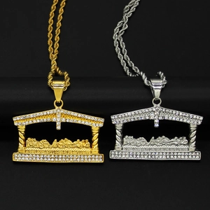 Hiphop The Last Supper pendant necklaces in gold and silver with sparkling crystals