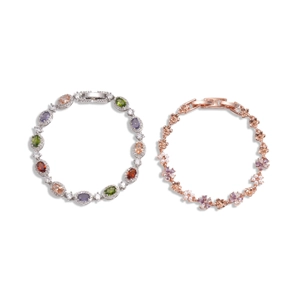 Luxury flower pearl and colorful gemstone bracelets with sparkling zircon and rose gold finish