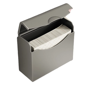 Wall-mounted gunmetal toilet paper box with flip-top lid and storage shelf