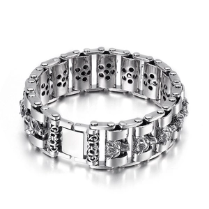 Men's retro stainless steel wolf head bracelet with industrial punk style track design
