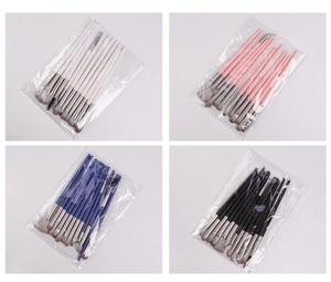 Detailed view of the 12-piece eye makeup brush set available in four distinct colors