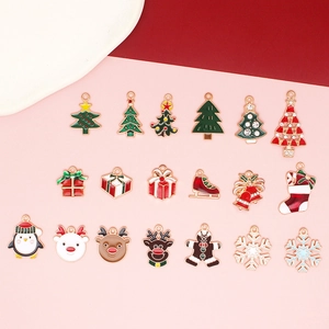 Christmas alloy enamel charms set featuring Xmas tree, reindeer and snowman pendants