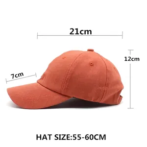 Orange cotton baseball cap with watermelon embroidery and size chart, 55-60cm circumference