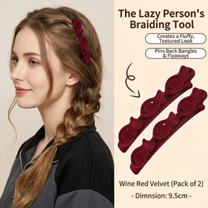 Bordeauxrote beflockte doppellagige Haarklammern 2er-Set für Pony-Styling 9,5 cm