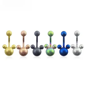 Detailed view of six sparkling belly rings in various colors with iconic mouse shaped tops