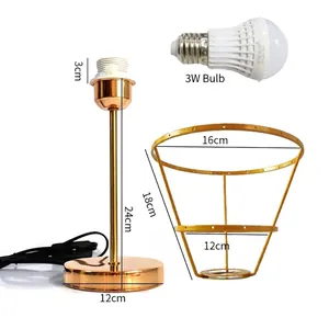 Kit lampada da tavolo in metallo dorato con lampadina LED 3W e telaio a doppio strato