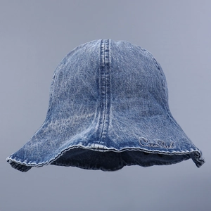 Chapeau Bob En Jean Femmes Bord Volanté Coton Lavé Protection Solaire Vintage Décontracté Rue