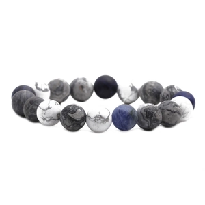 Beaded natural blue sodalite and white turquoise stone bracelet with a matte finish