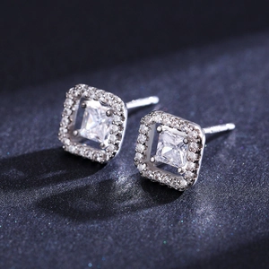 Sparkling S925 sterling silver square hollow zircon stud earrings with micro-set stones