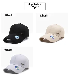 Detailed comparison of baseball caps in black, khaki, and white with metal narason logo