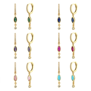 Luxurious S925 Sterling Silver Earring Post Copper Marquise Zirconia Drop Earrings Elegant Geometric Hoop Earrings For Women