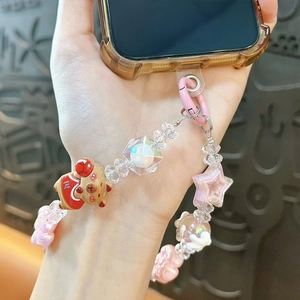 Handmade Capybara beaded phone strap with pink star charm and clear multifaceted beads