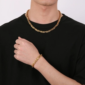 Ensemble collier et bracelet byzantin doré 6mm pour homme en acier inoxydable