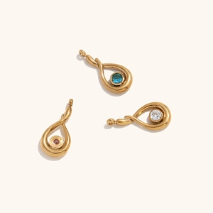 Minimalist 18K gold plated teardrop pendants with blue pink and white zircon stones