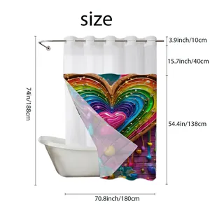 Detailed size chart for waterproof polyester shower curtain showing dimensions 70.8 by 74 inches