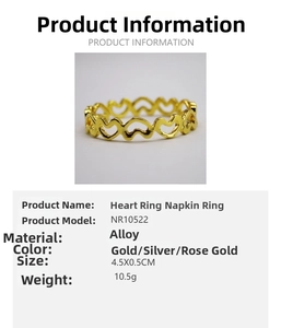Detailed view of hollow heart napkin ring dimensions and alloy material specifications