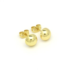 Detailed macro view of 18k gold plated round ball stud earrings with butterfly backs