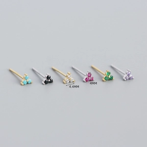 S925 sterling silver mini clover stud earrings with colorful zircons in six variants