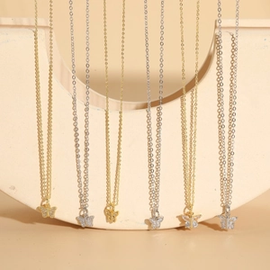Elegant butterfly zircon pendant necklace in gold and silver finish with crystal stones
