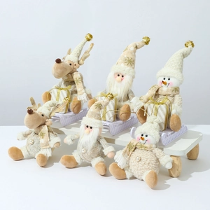 Set of 6 gold knitted Christmas plush dolls including reindeer and snowman tree ornaments