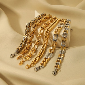 Various 18K gold plated stainless steel chain bracelets in gold and silver tones