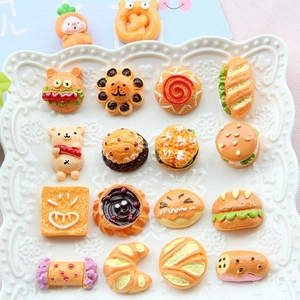 Detailed collection of 16 assorted resin food charms featuring burgers and donuts