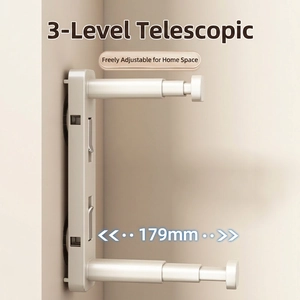 Adjustable suction cup rack in beige showing a 3-stage telescopic design for shoe storage