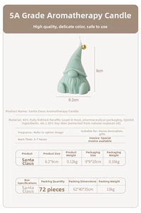 Detailed size chart for the green Santa gnome candle with a small bell and dimensions