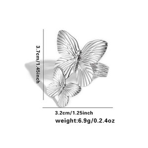 Polished silver butterfly ring with dimensions 3.7x3.2cm and weight 6.9g for gift