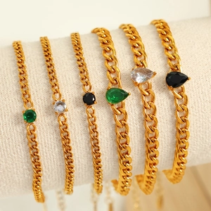 Vintage Edelstahl Armband Für Damen Vergoldet Tropfenform Rund Glasstein Eingelegt Verstellbar Mode Schmuck Minimalist Geschenk