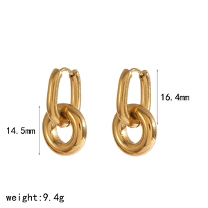 Minimalist 18k gold plated interlocking double hoop earrings with product dimensions