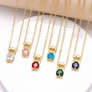 Collier Pendentif Poupée Mignonne Cuivre Plaqué Or Zircone Cubique En Forme De Coeur Bijoux Mode Pour Femmes Enfants Filles