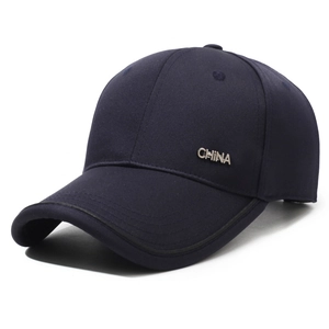Navy blue baseball cap for men with CHINA metal badge on front and stitched brim