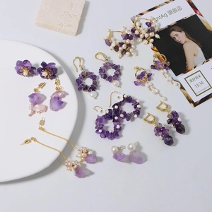 Natürliche Süßwasserperlen Amethyst Ohrringe Für Damen Mode Elegante Vergoldete Legierung Ohrhänger Ohrstecker Schmuck Geschenk