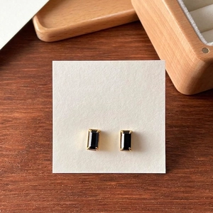 Minimalist 925 silver black zircon rectangular stud earrings with gold plating