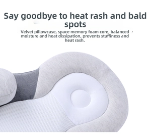 Detail of velvet baby pillow with memory foam core for infant head support