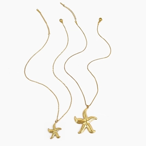 18K gold plated stainless steel starfish pendant necklace set with adjustable extension chain