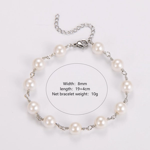 Detail of baroque pearl bracelet with lobster clasp and adjustable extension chain