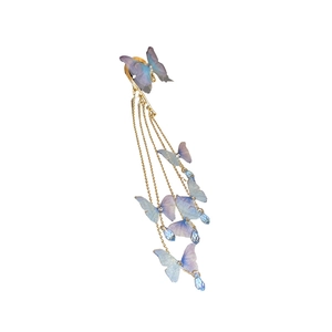 Manchette d'oreille papillon bleu avec glands étincelants et cristaux chic