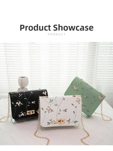 Chic clear crossbody bags with floral embroidery in black, green, and white colors
