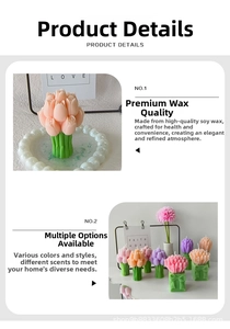 Macro detail of tulip-shaped soy wax scented candles with elegant floral petal texture