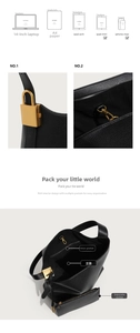 Details einer schwarzen Leder-Tote-Bag mit Goldverschluss und Innenfächern