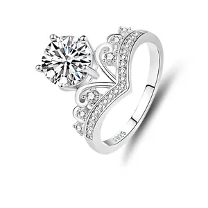 S925 Sterling Silver Crown Moissanite Ring For Women Princess Style D Color 2 Carat Engagement Wedding Band Jewelry