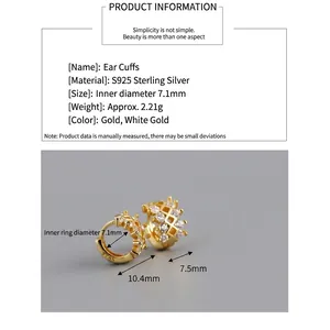 Lussuosi orecchini a cerchio da 10mm in argento S925 dorato con zirconi micro pavimentati