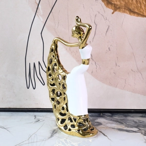 Nordic white and gold ceramic peacock dancer figurine for luxury home and office desk decor
